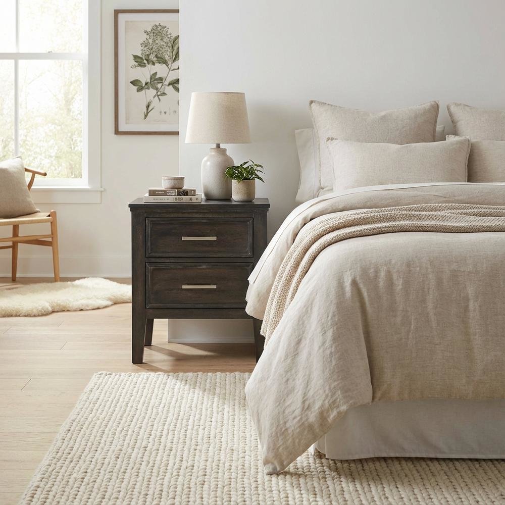 Wood Nightstand with 2 Drawers in Nutmeg for Bedroom Storage