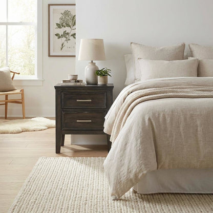 Wood Nightstand with 2 Drawers in Nutmeg for Bedroom Storage