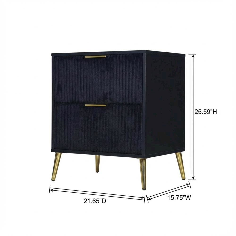 Black Bedroom Nightstand with Gold Legs and Storage Drawer