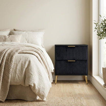 Black Bedroom Nightstand with Gold Legs and Storage Drawer