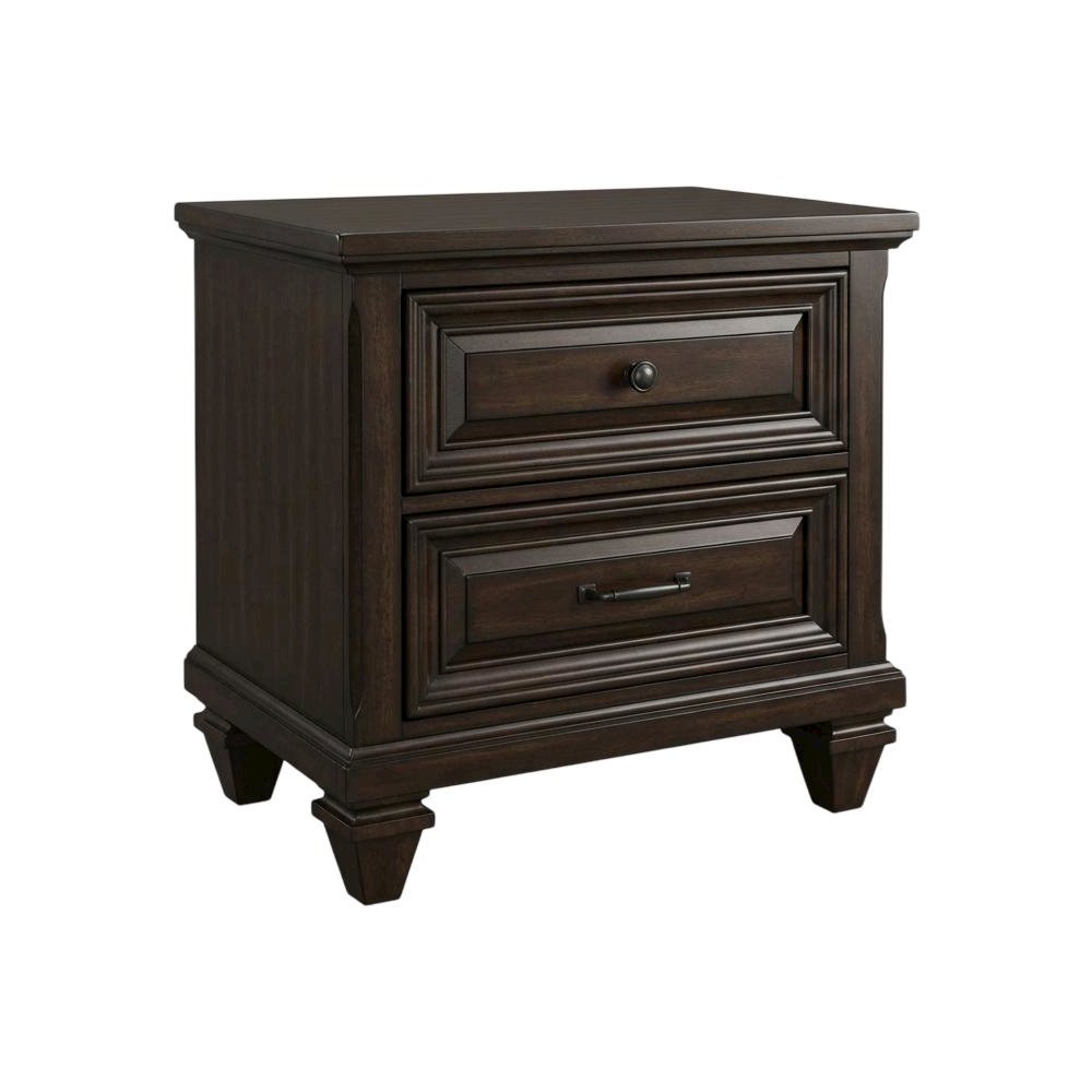 Walnut Solid Wood Nightstand with Two Drawers for Bedroom Storage