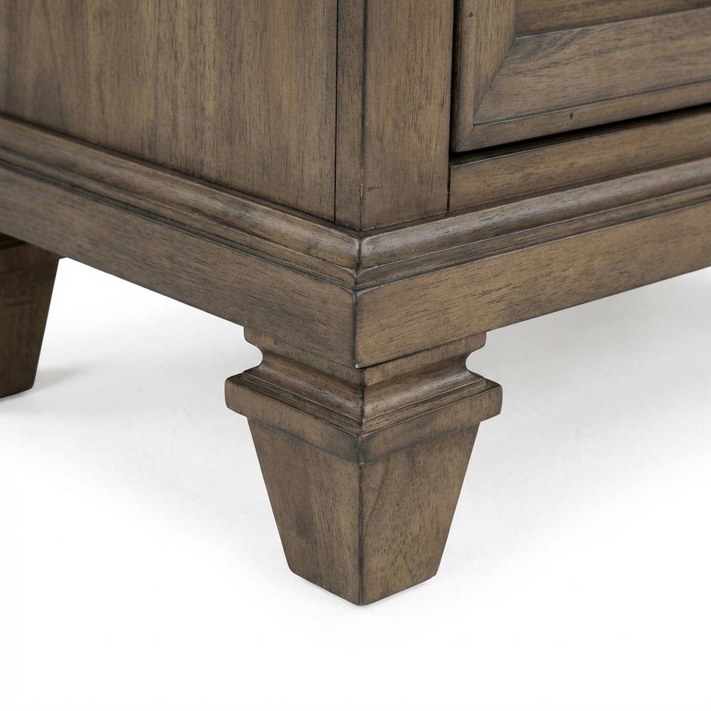 Vintage Mocha Wood Nightstand with 2 Drawers and Rectangular Shape
