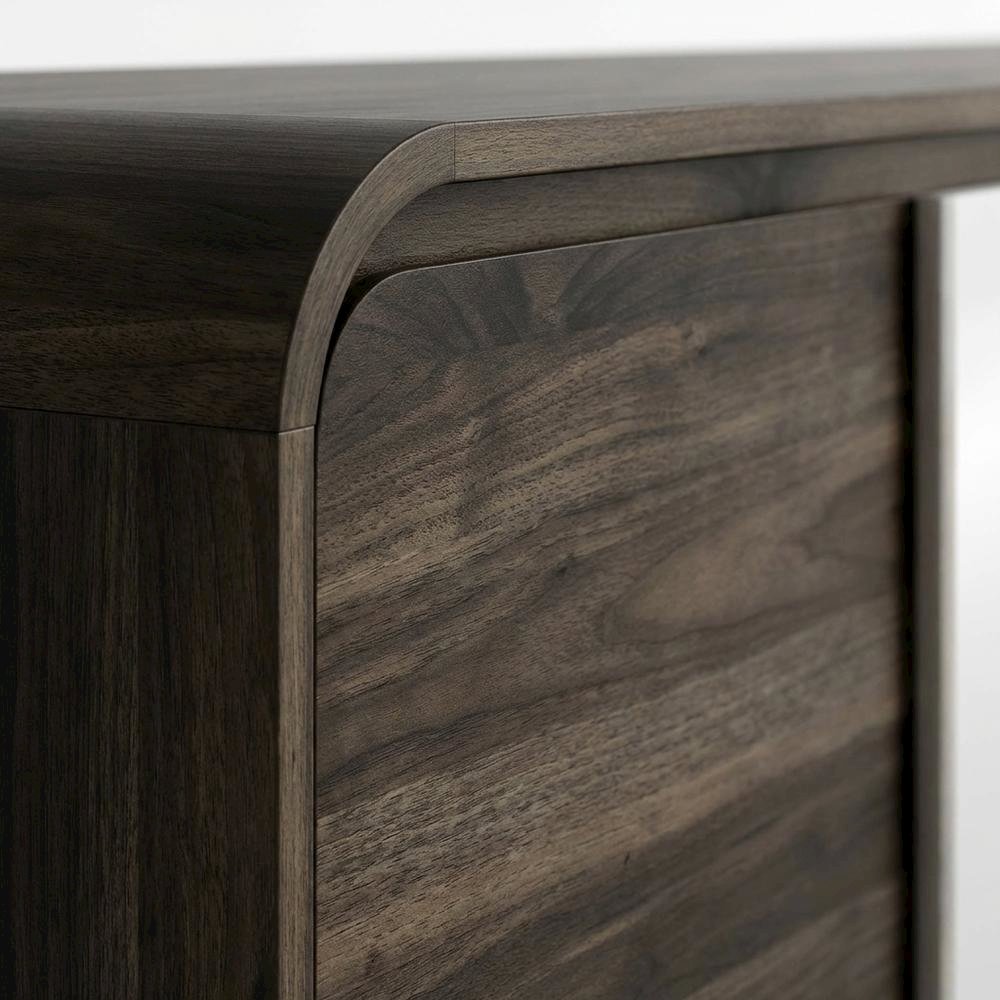 Walnut Wood TV Stand with Solid Rubberwood and Veneers for Indoor Living