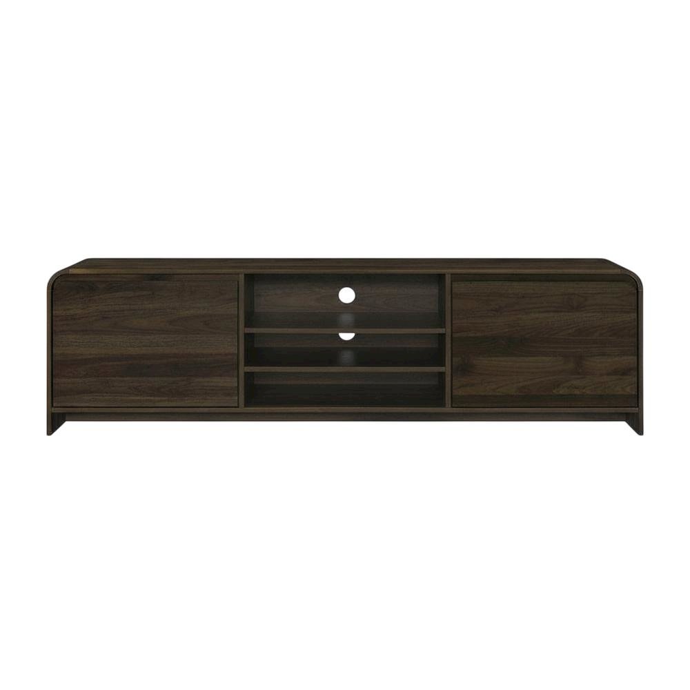 Walnut Wood TV Stand with Solid Rubberwood and Veneers for Indoor Living