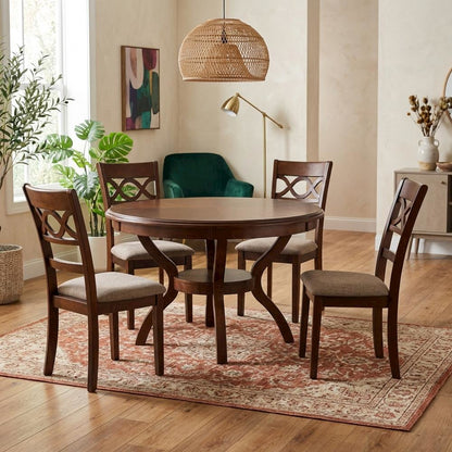 Round Dining Table Set for 4 – Cherry Wood Kitchen Table with Chairs