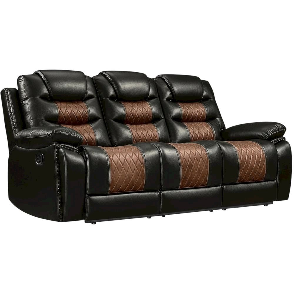 Faux Leather Manual Reclining Sofa and Loveseat Set with Storage, Brown