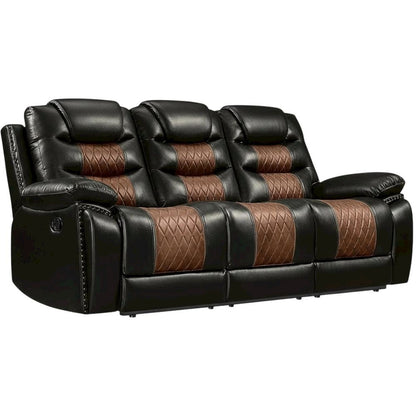Faux Leather Manual Reclining Sofa and Loveseat Set with Storage, Brown