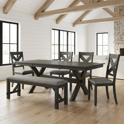 Solid Wood Dining Table Set with Chairs and Bench for Dining Room, Brown