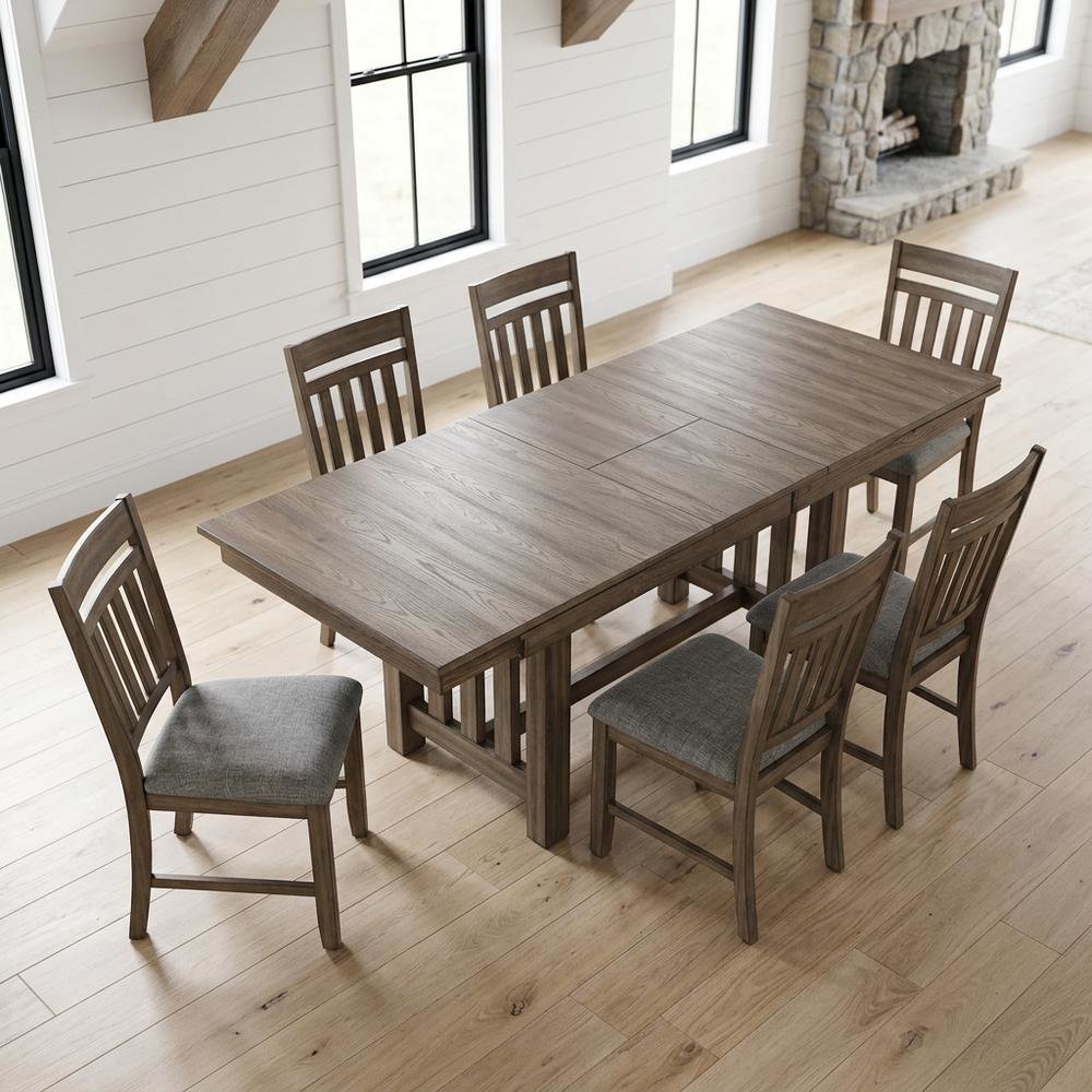 Solid Wood Dining Table with Leaf and Chairs for Dining Room Set, Brown