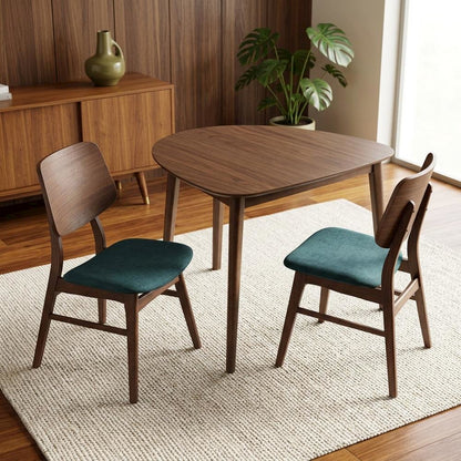 Solid Wood Corner Table Dining Set with Fabric-Upholstered Side Chairs, Teal