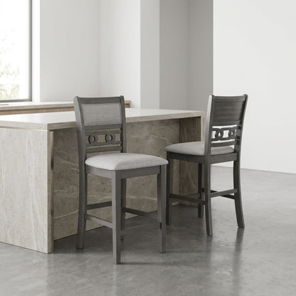 Solid Wood Counter Stools with Backs for Kitchen Island, Gray, Set of 2