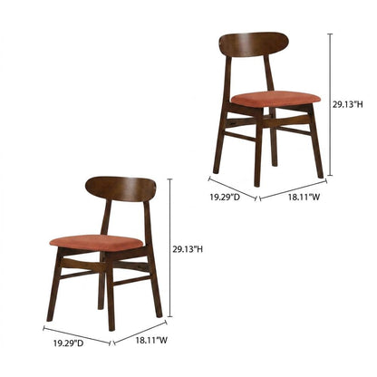 Mid-Century Modern Wood Dining Chair with Cushioned Seat, Orange, Set of 2