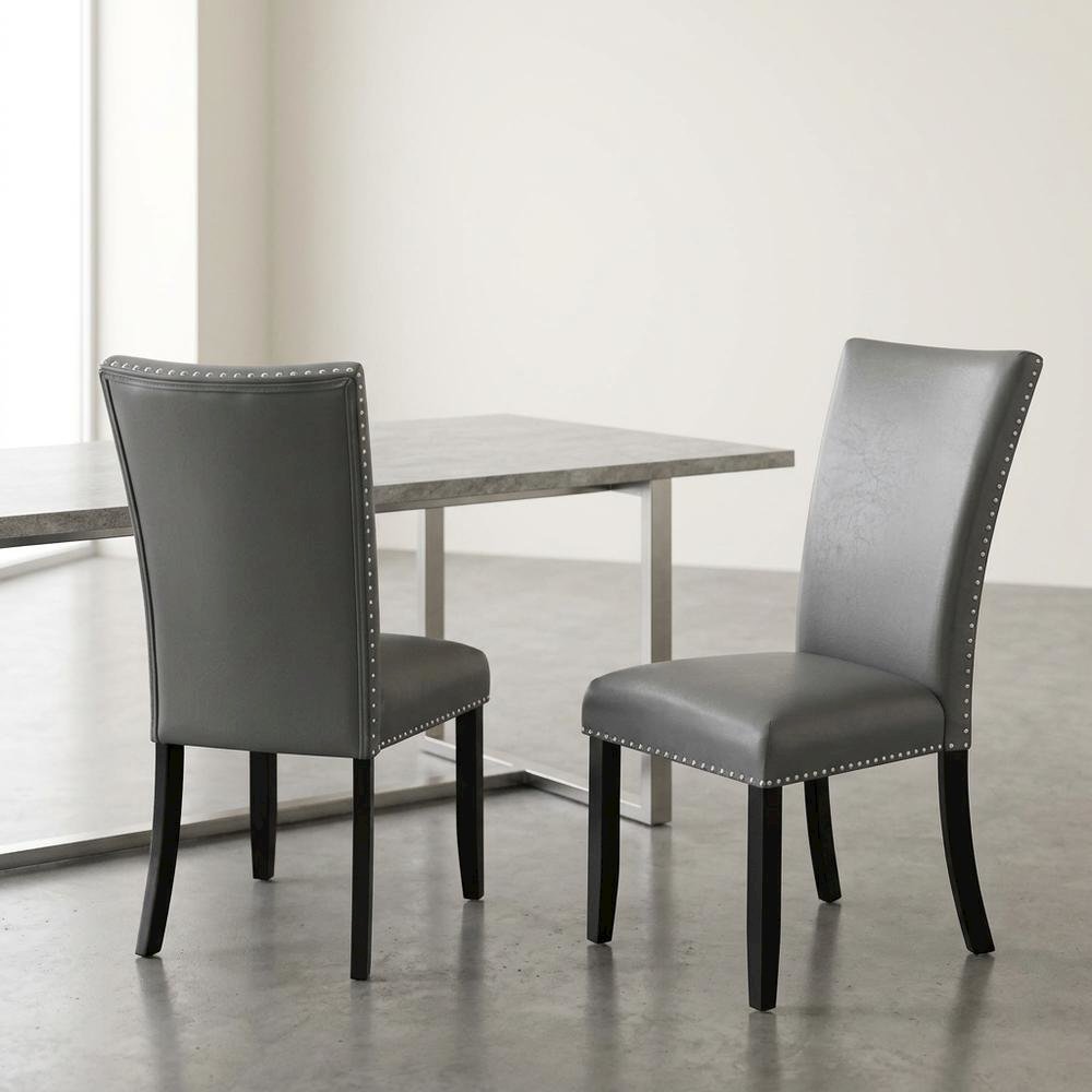 Solid Wood and Vinyl Upholstered Dining Chairs for Dining Room, Grey, Set of 2