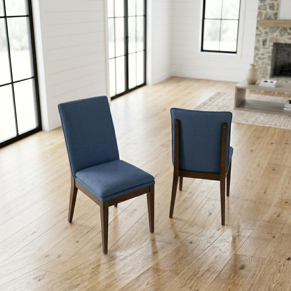 Upholstered Dining Chair with Cushion, Walnut-Leg Wood Kitchen Chairs, Brown