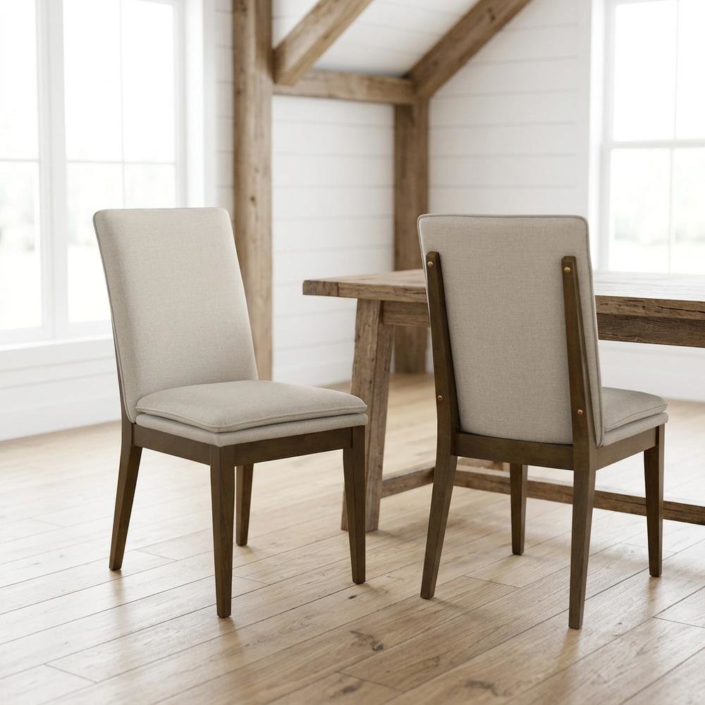 Upholstered Dining Chair with Cushion, Walnut-Leg Wood Kitchen Chairs, Set of 2