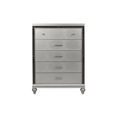 Valentine Furniture 5-Piece Solid Wood King Bedroom Set in Silver
