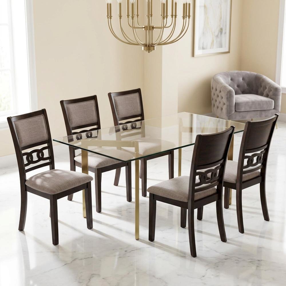 Solid Wood Upholstered Dining Chairs, Cherry, Set of 6
