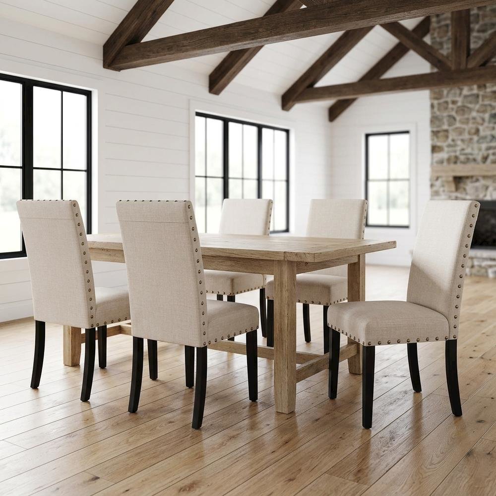 Solid Wood Kitchen Dining Chair, Natural Beige, Set of 4