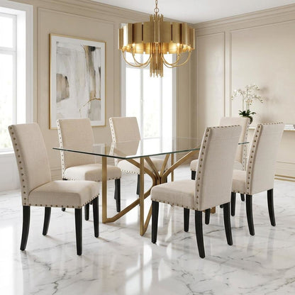 Solid Wood Dining Chairs for Kitchen Table and Dining Room, Beige, Set of 6
