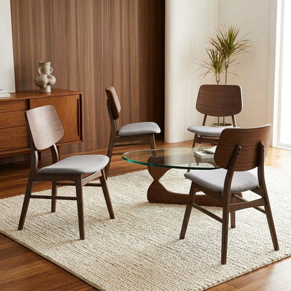 Solid Wood Upholstered Dining Chairs, Dark Gray, Set of 4