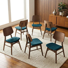Solid Wood Upholstered Dining Chairs for Kitchen or Dining Room, Teal, Set of 6