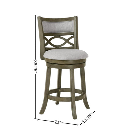 Gray Wood Swivel Counter Stool Set of 2, Fabric Seat, Reinforced Footrest