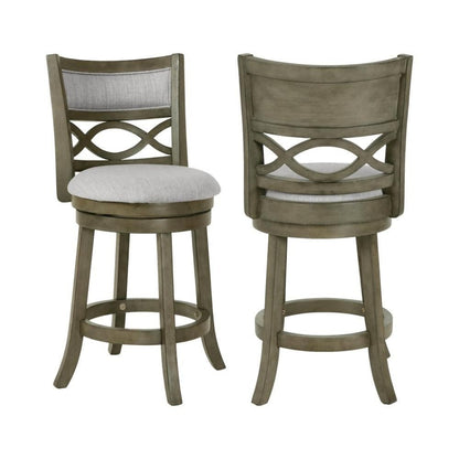 Gray Wood Swivel Counter Stool Set of 2, Fabric Seat, Reinforced Footrest