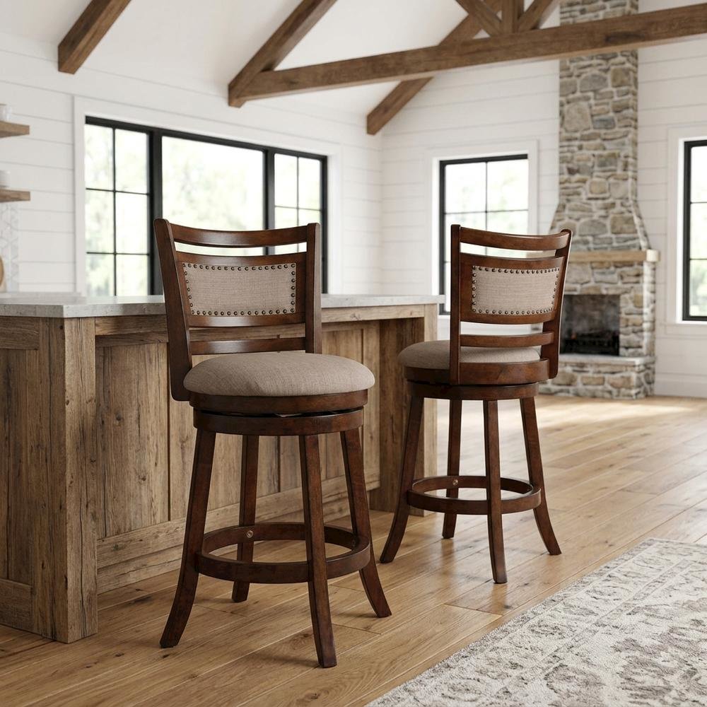 Swivel Counter Height Barstools with Upholstered Seat, Set of 2