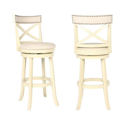 White Solid Wood Swivel Bar Stools Set of 2, Upholstered Seat