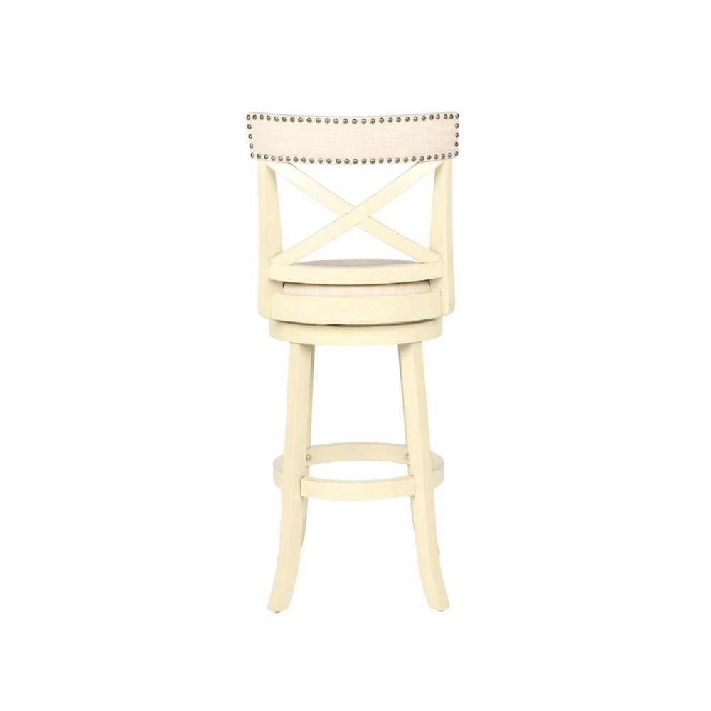 White Solid Wood Swivel Bar Stools Set of 2, Upholstered Seat
