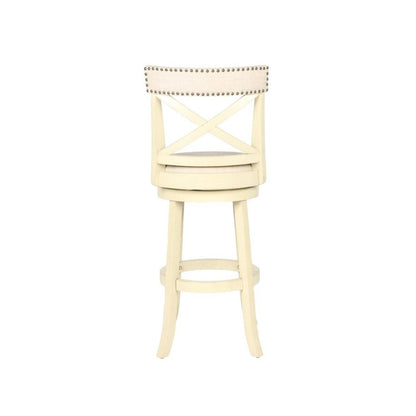 White Solid Wood Swivel Bar Stools Set of 2, Upholstered Seat