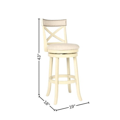 White Solid Wood Swivel Bar Stools Set of 2, Upholstered Seat