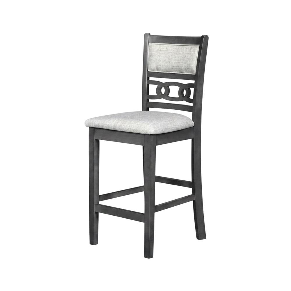 Solid Wood Counter Height Bar Stools, Upholstered Back, Gray, Set of 4