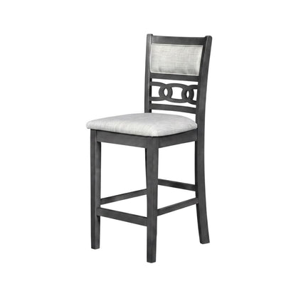Solid Wood Counter Height Bar Stools, Upholstered Back, Gray, Set of 4