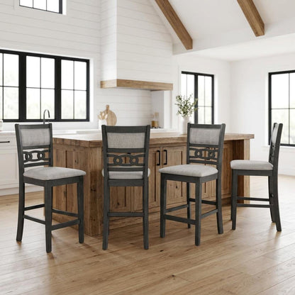 Solid Wood Counter Height Bar Stools, Upholstered Back, Gray, Set of 4