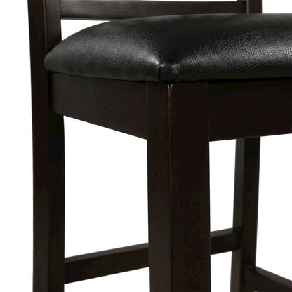 Solid Wood Counter Height Bar Stools, Upholstered Back, Ebony, Set of 4