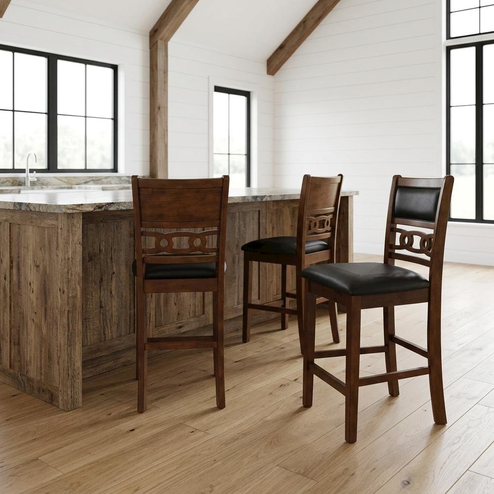 Solid Wood Upholstered Counter Height Dining Chairs, Brown, Set of 6