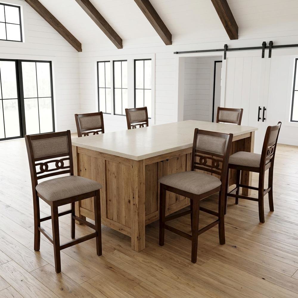 Solid Wood Upholstered Counter Height Dining Chairs, Cherry, Set of 6