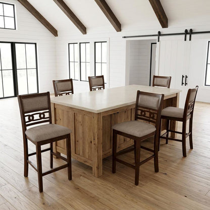 Solid Wood Upholstered Counter Height Dining Chairs, Cherry, Set of 6