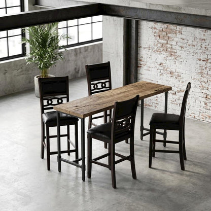 Solid Wood Upholstered Counter Height Dining Chairs, Ebony, Set of 6