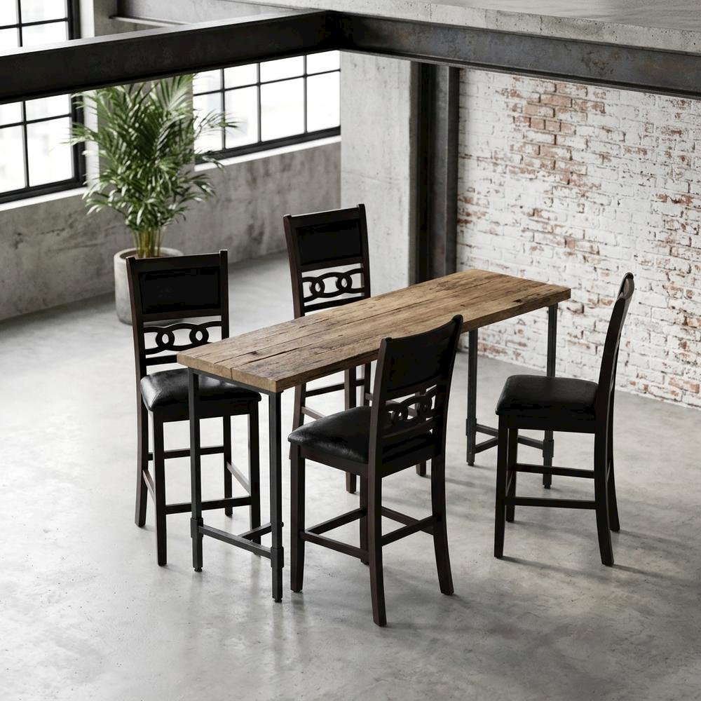 Solid Wood Upholstered Counter Height Dining Chairs, Ebony, Set of 6