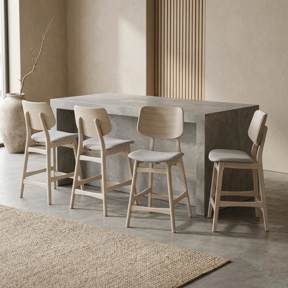 Upholstered Solid Wood Counter Height Stools with Back, Gray, Set of 4