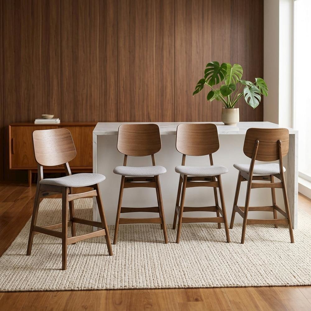 Solid Wood Counter Height Bar Stools, Fabric-Upholstered Kitchen Chairs,Set of 4