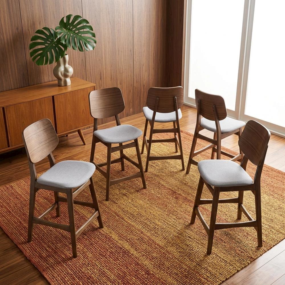 Solid Wood Counter Height Bar Stools with Back for Kitchen, Dark Gray, Set of 6