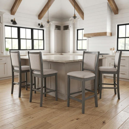 Solid Wood Counter Height Bar Stools with Polyester Upholstered Seats, Set of 4