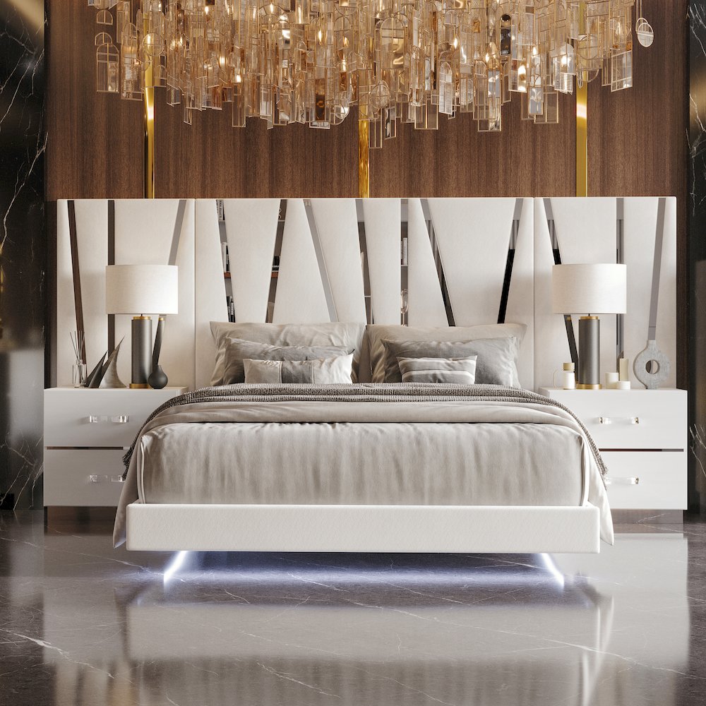 Europa Wood California King Bed with 2 Ns and Panels, White
