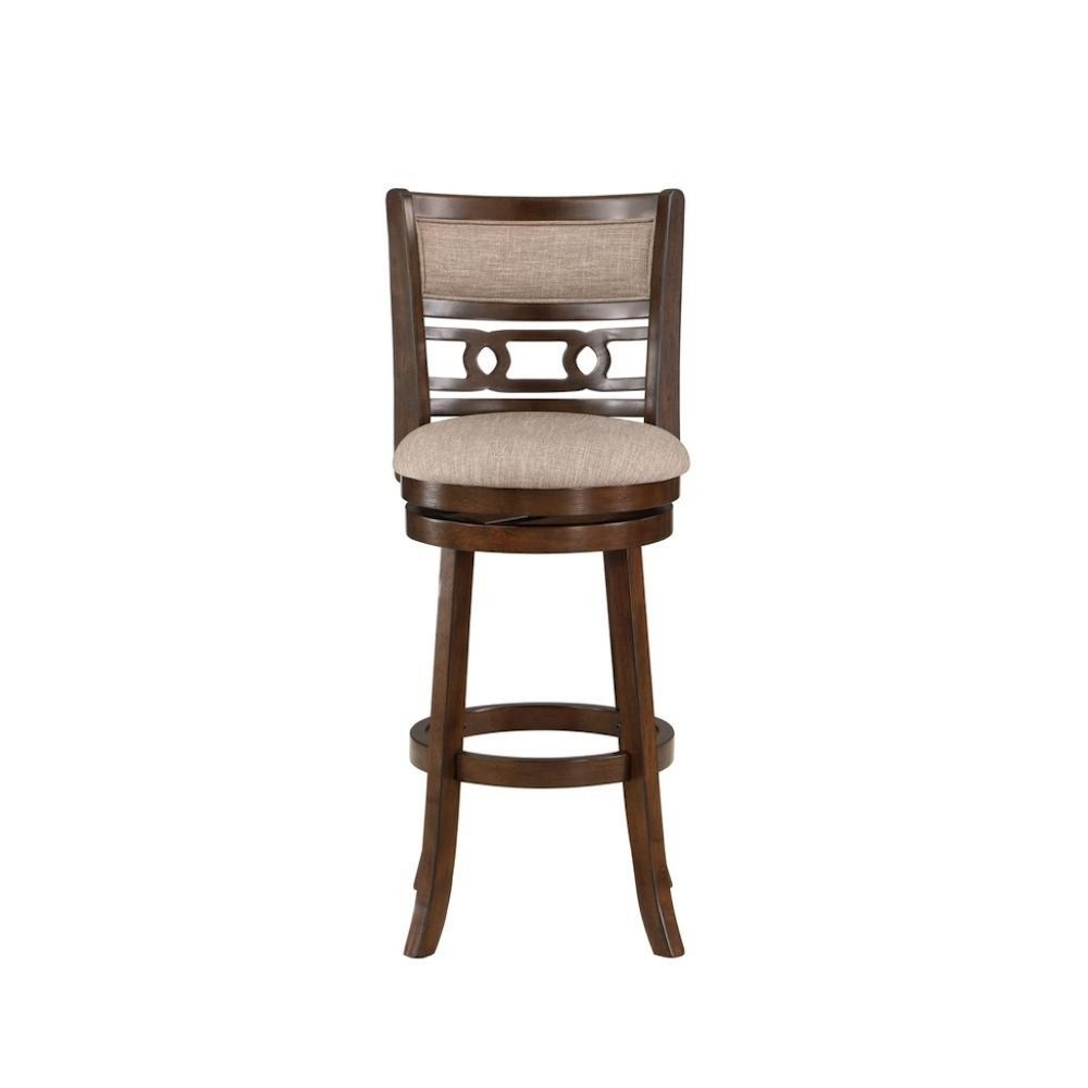 Brown Solid Wood 29" Swivel Bar Stool, Fabric Seat, Sleek Design