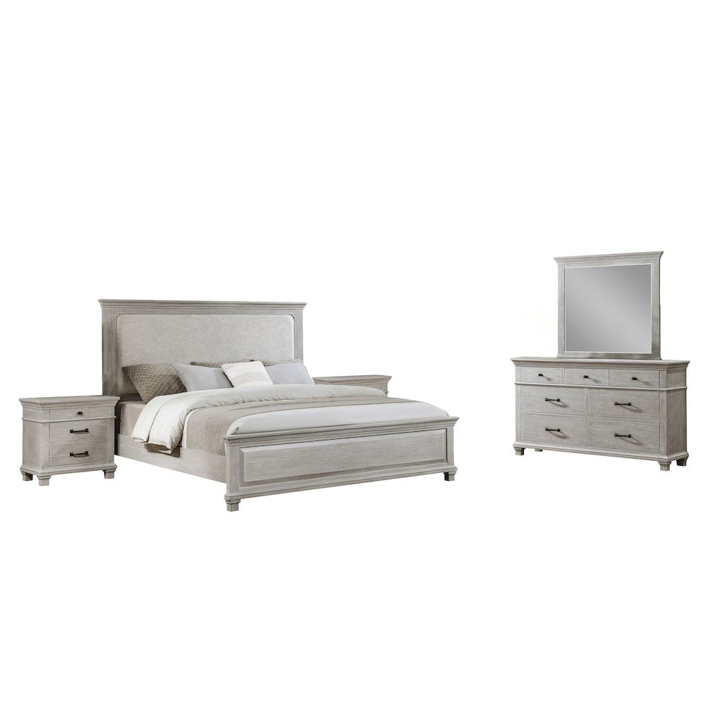 Silver Sands 5Pc Wood Cal King Bedroom Set w 2 Ns in Gray