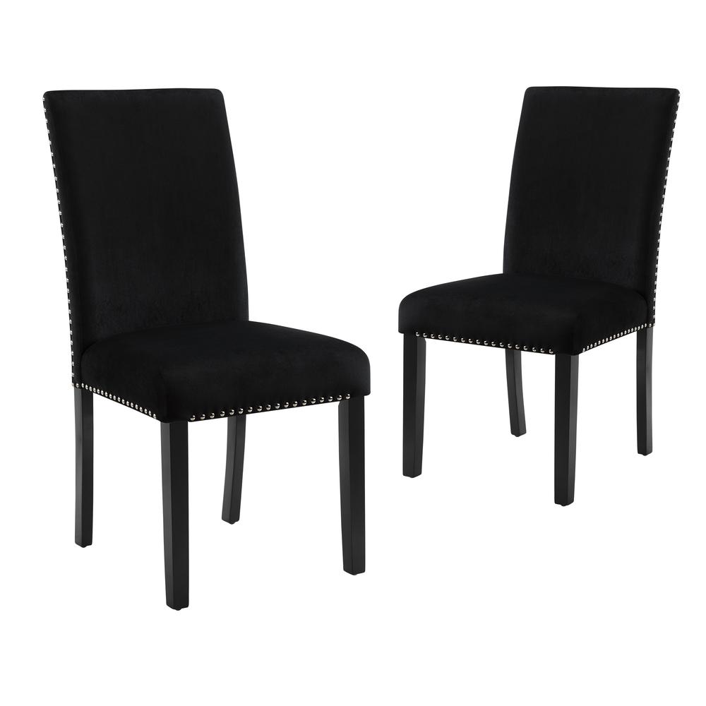 Furniture 37.75" Velvet & Wood Dining Chair in Black (Set of 2)