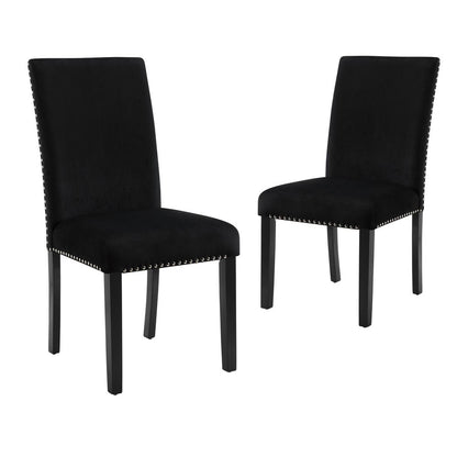 Furniture 37.75" Velvet & Wood Dining Chair in Black (Set of 2)